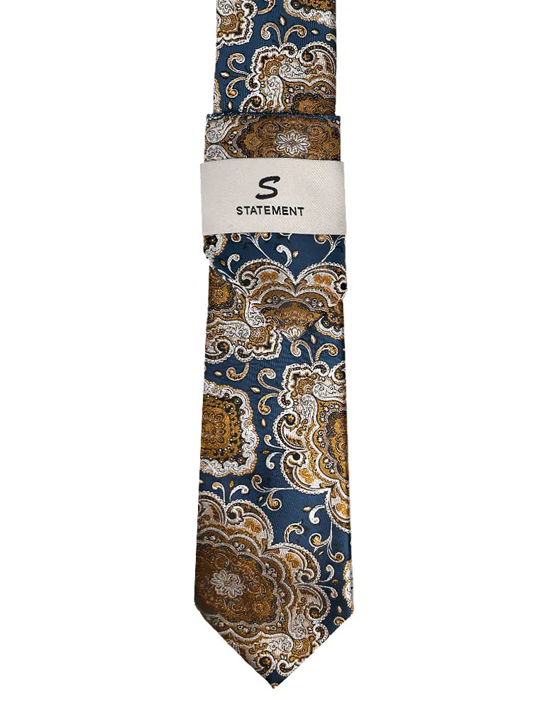 BLUE PAISLEY 2 PC TIE & HANKIE SET