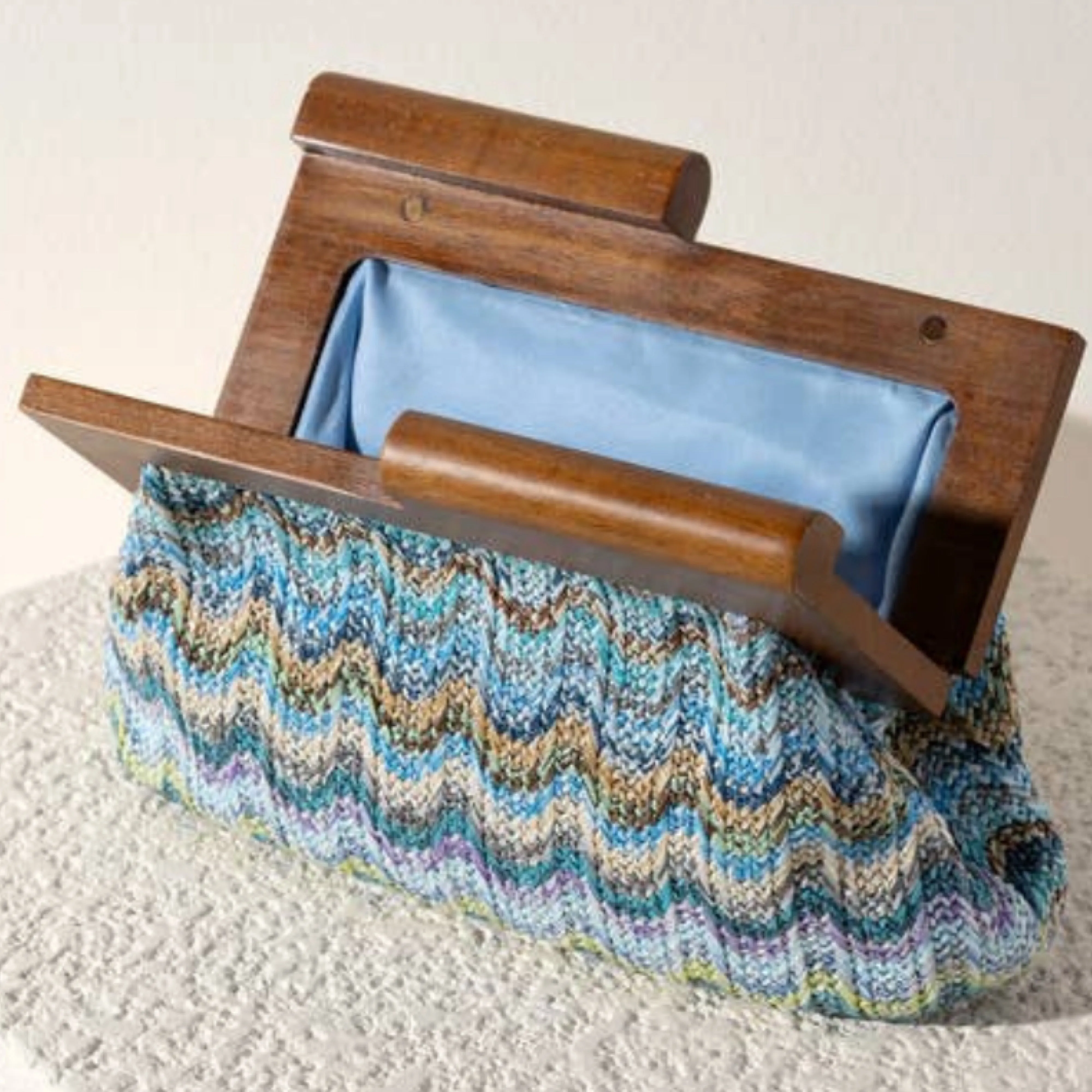 Blue Wave Wood Clutch