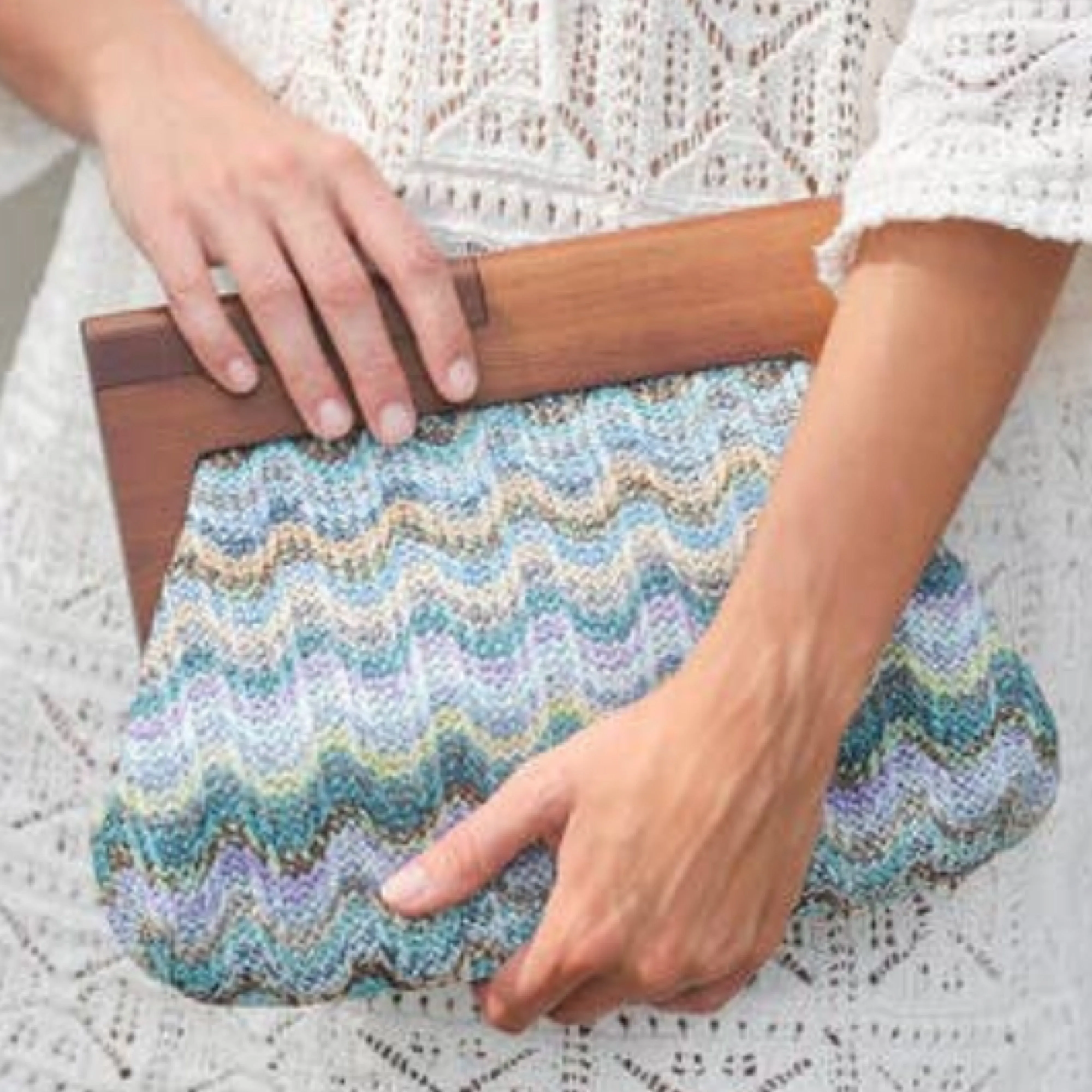 Blue Wave Wood Clutch