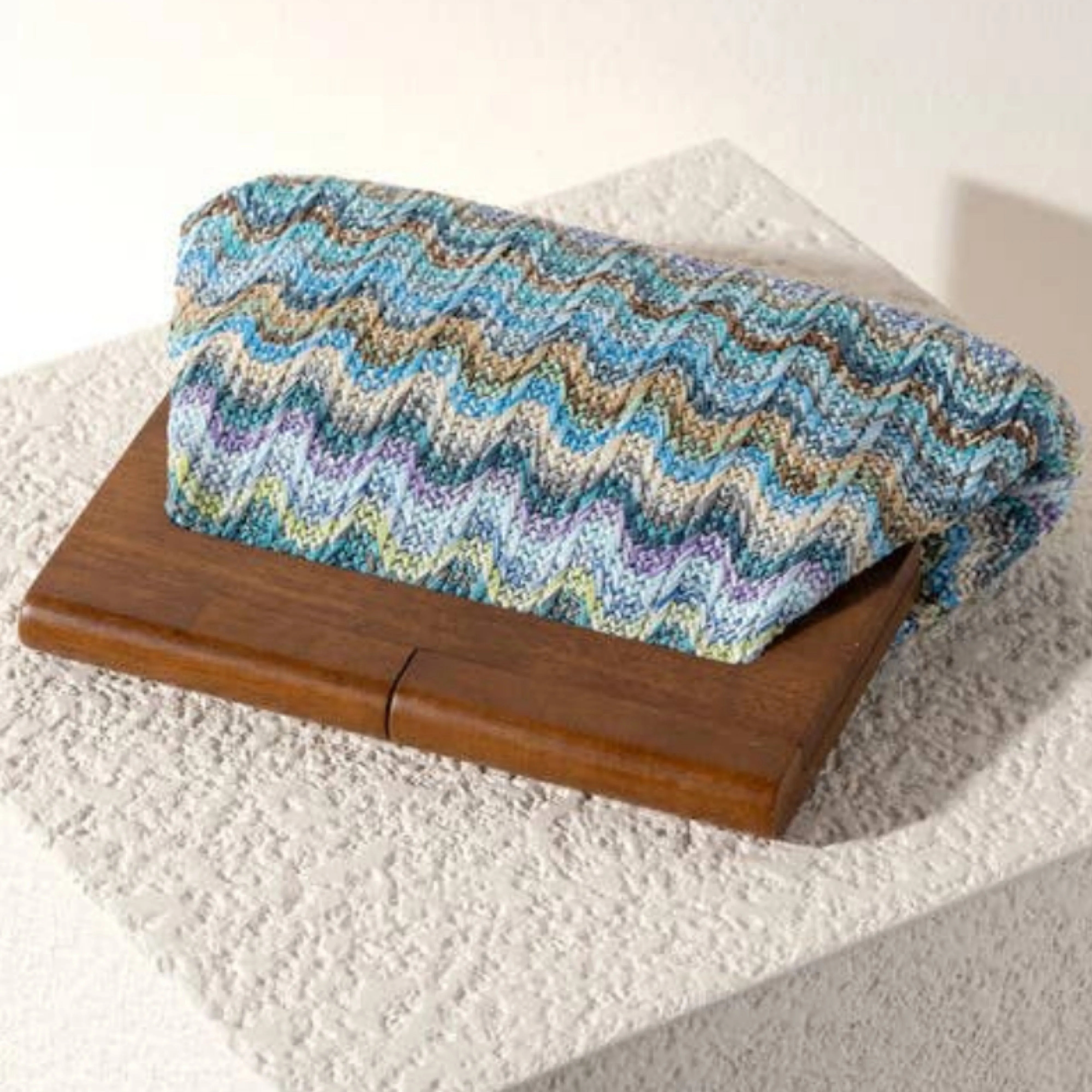 Blue Wave Wood Clutch