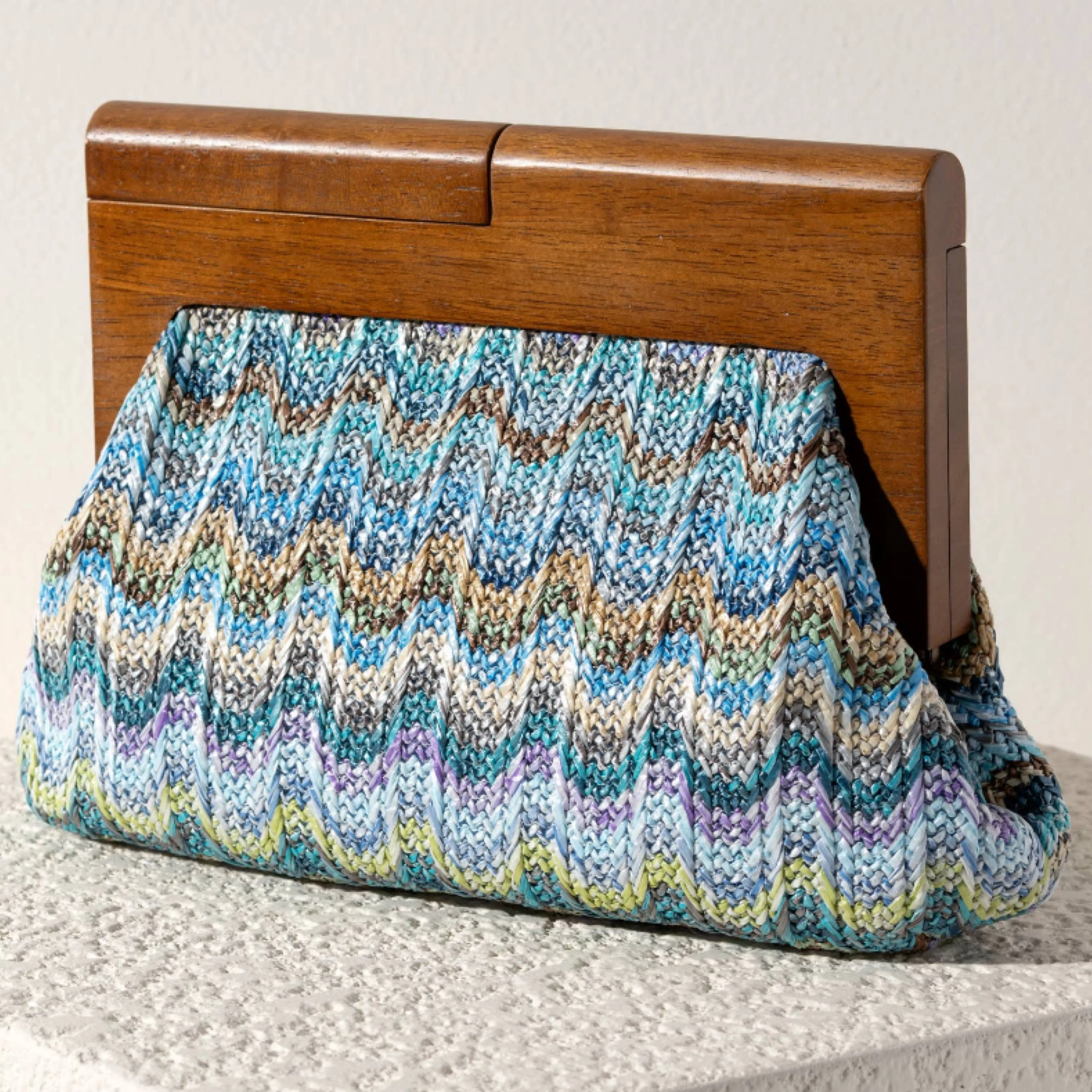 Blue Wave Wood Clutch