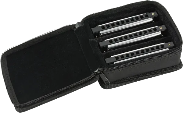Blues Deluxe Harmonica, Pack of 3, with Case