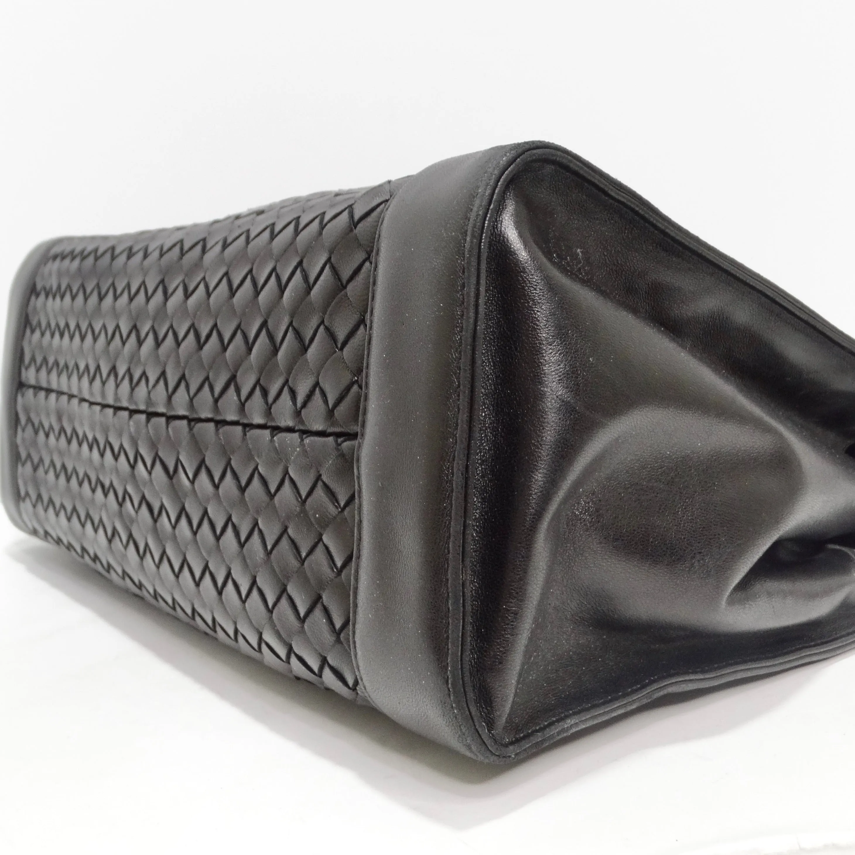 Bottega Veneta 1980s Black Leather Woven Handbag