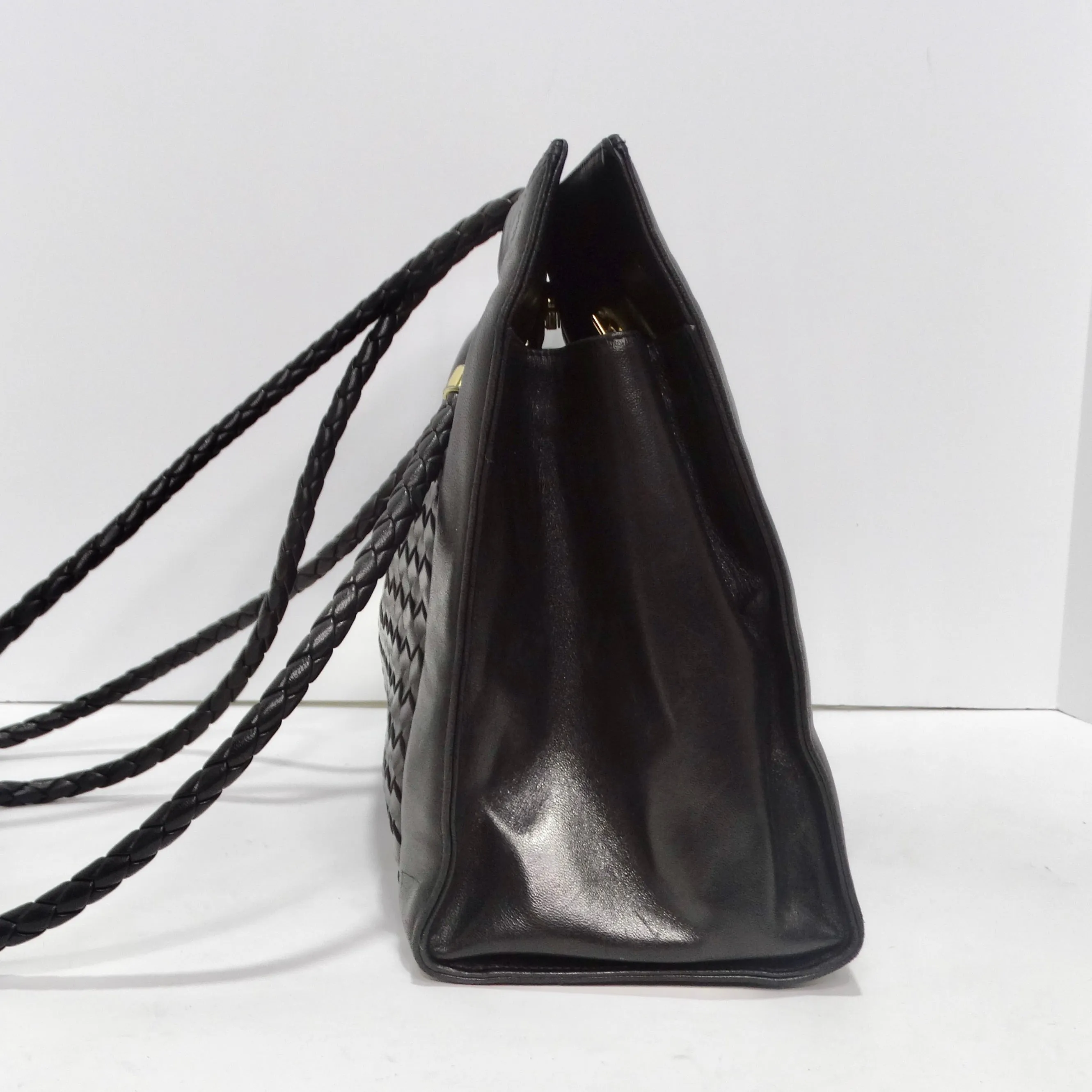 Bottega Veneta 1980s Black Leather Woven Handbag