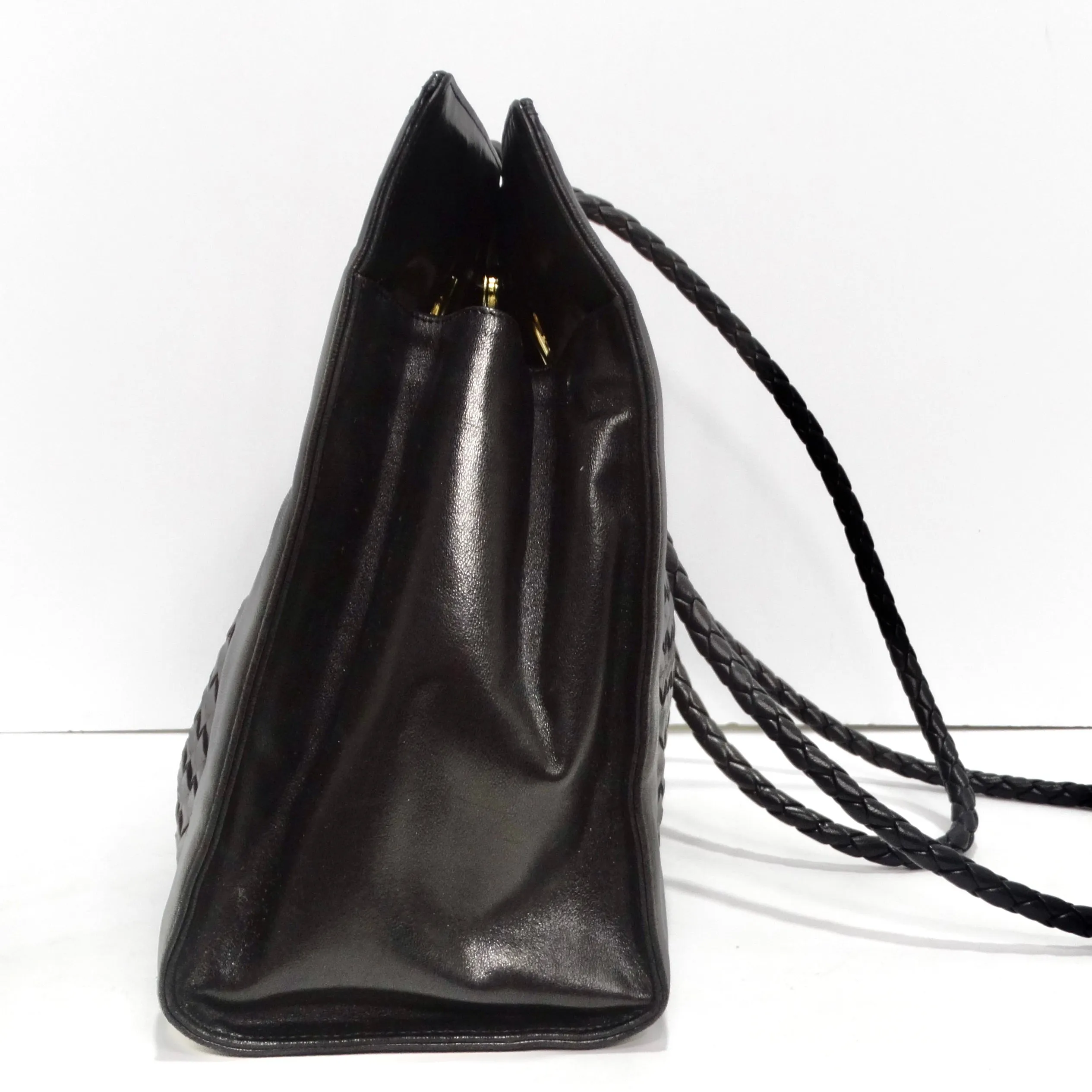 Bottega Veneta 1980s Black Leather Woven Handbag