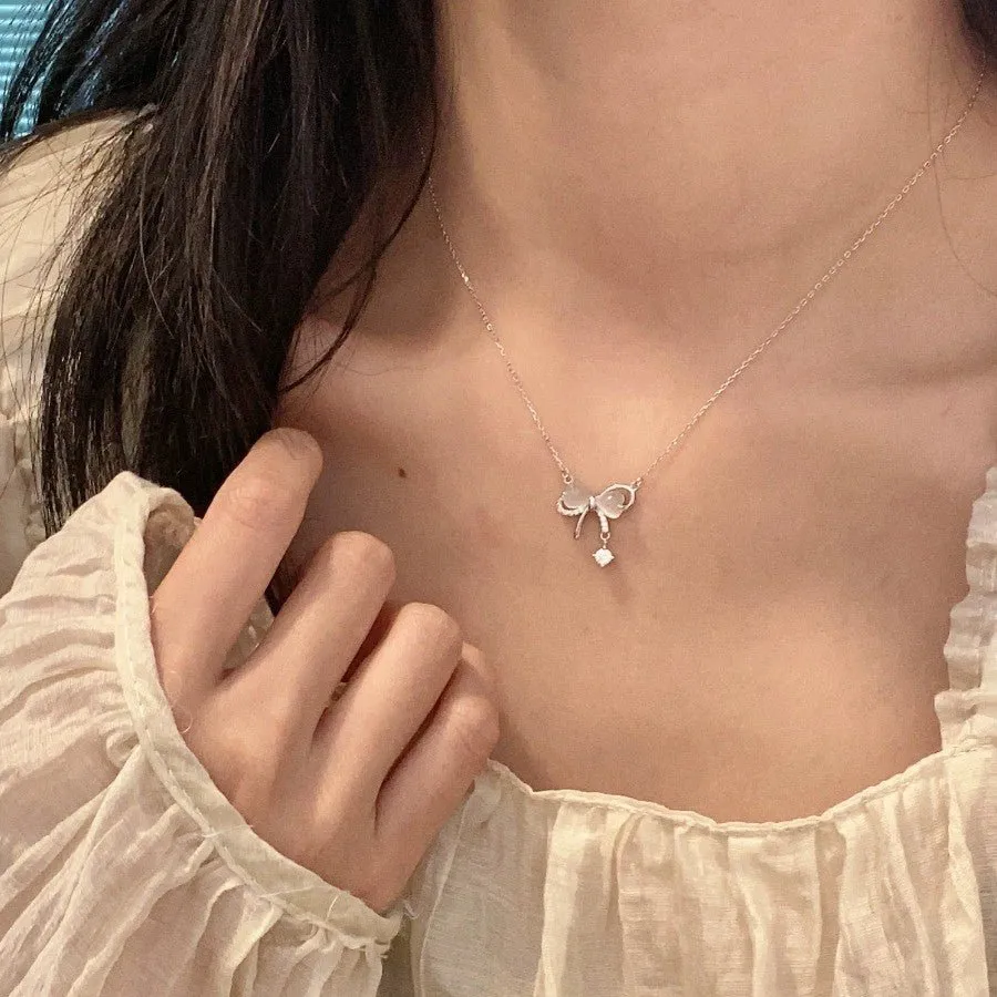 Bow Necklace (Solid Silver) - Christine