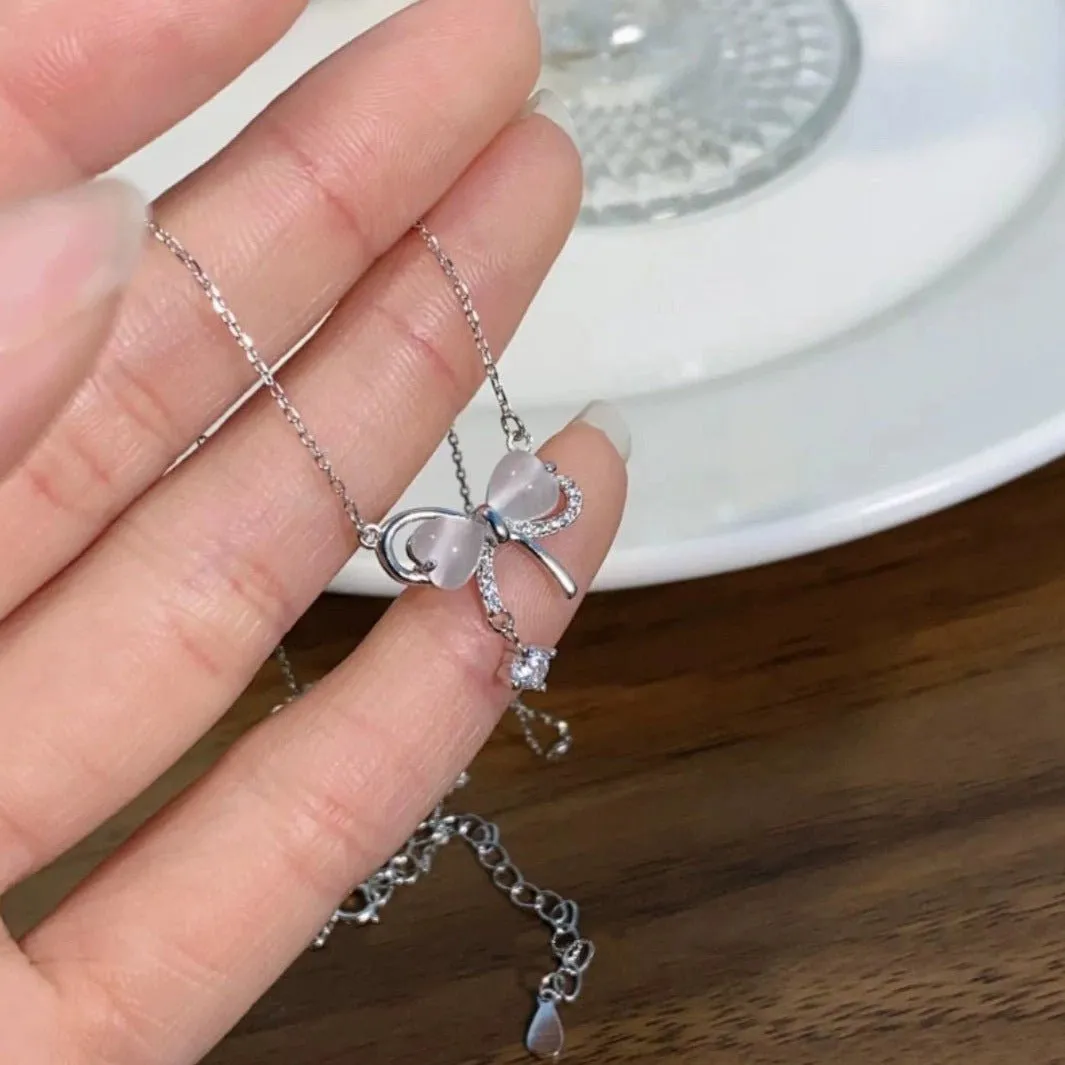 Bow Necklace (Solid Silver) - Christine