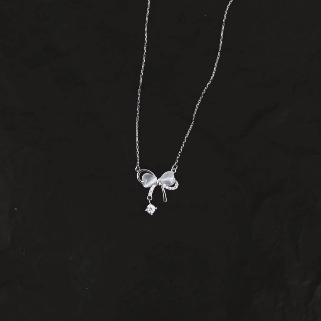 Bow Necklace (Solid Silver) - Christine