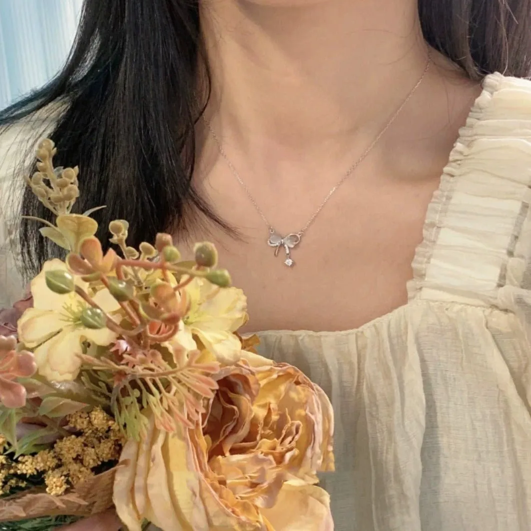 Bow Necklace (Solid Silver) - Christine