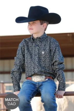 Boy's Cinch Rope Print Button-Down Western Shirt