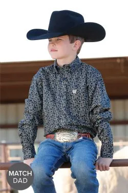 Boy's Cinch Rope Print Button-Down Western Shirt
