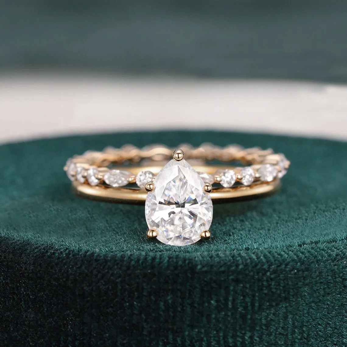 Bridal Ring Set, Pear Cut Center Stone