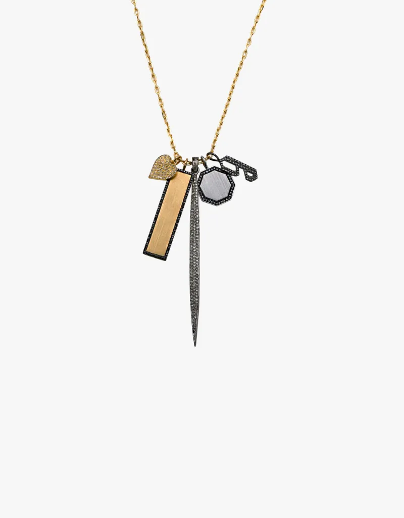 Bridget King Dog Tag Pendant with Black Diamonds in Yellow Gold