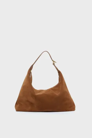 Brown Suede Pillow Shoulder Bag