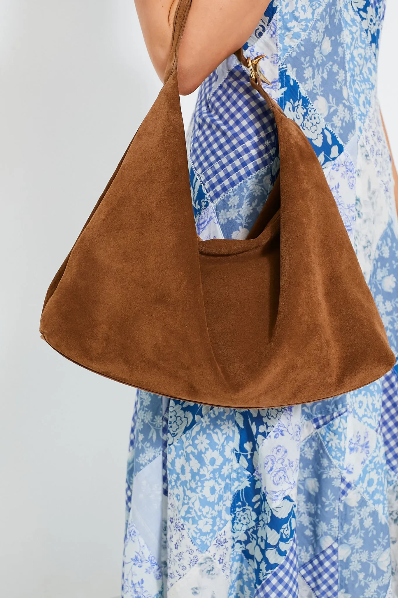 Brown Suede Pillow Shoulder Bag