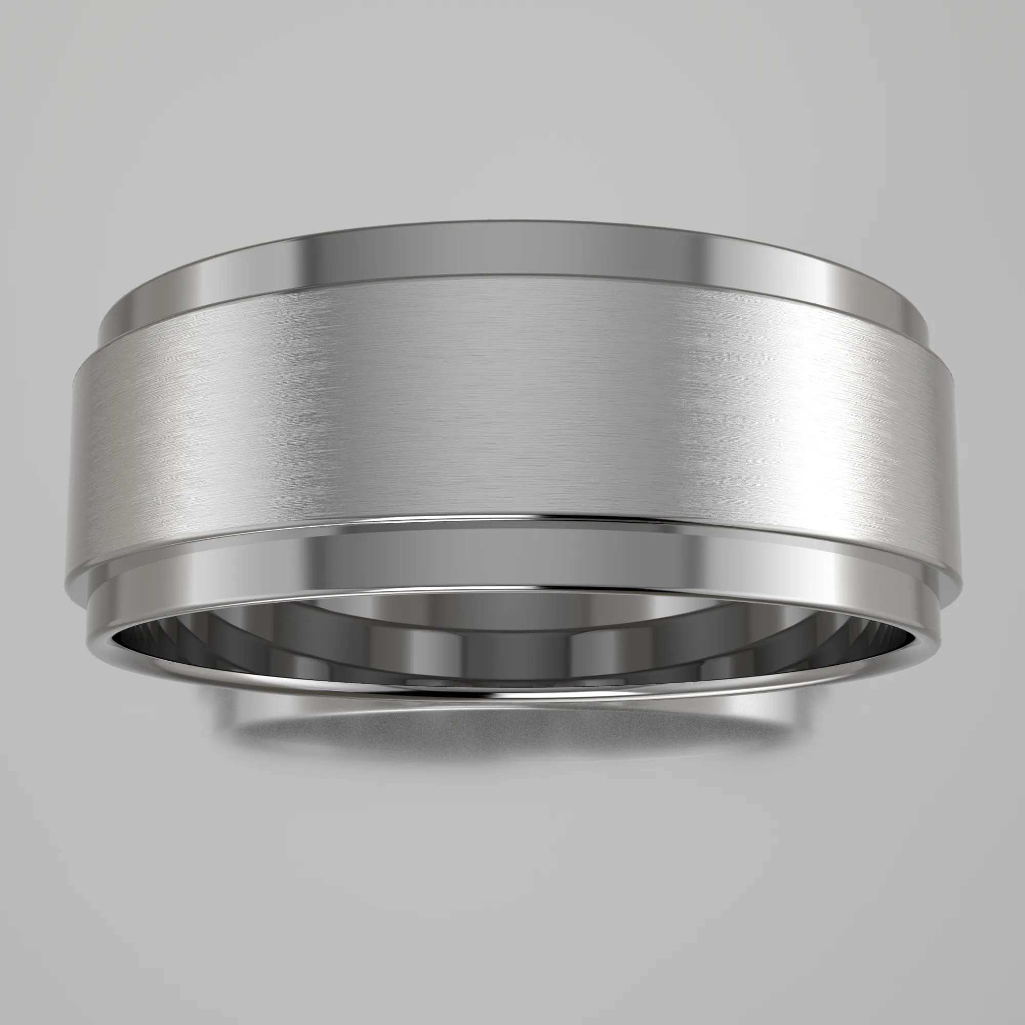 Brushed White Gold 7mm Step Edge Wedding Band