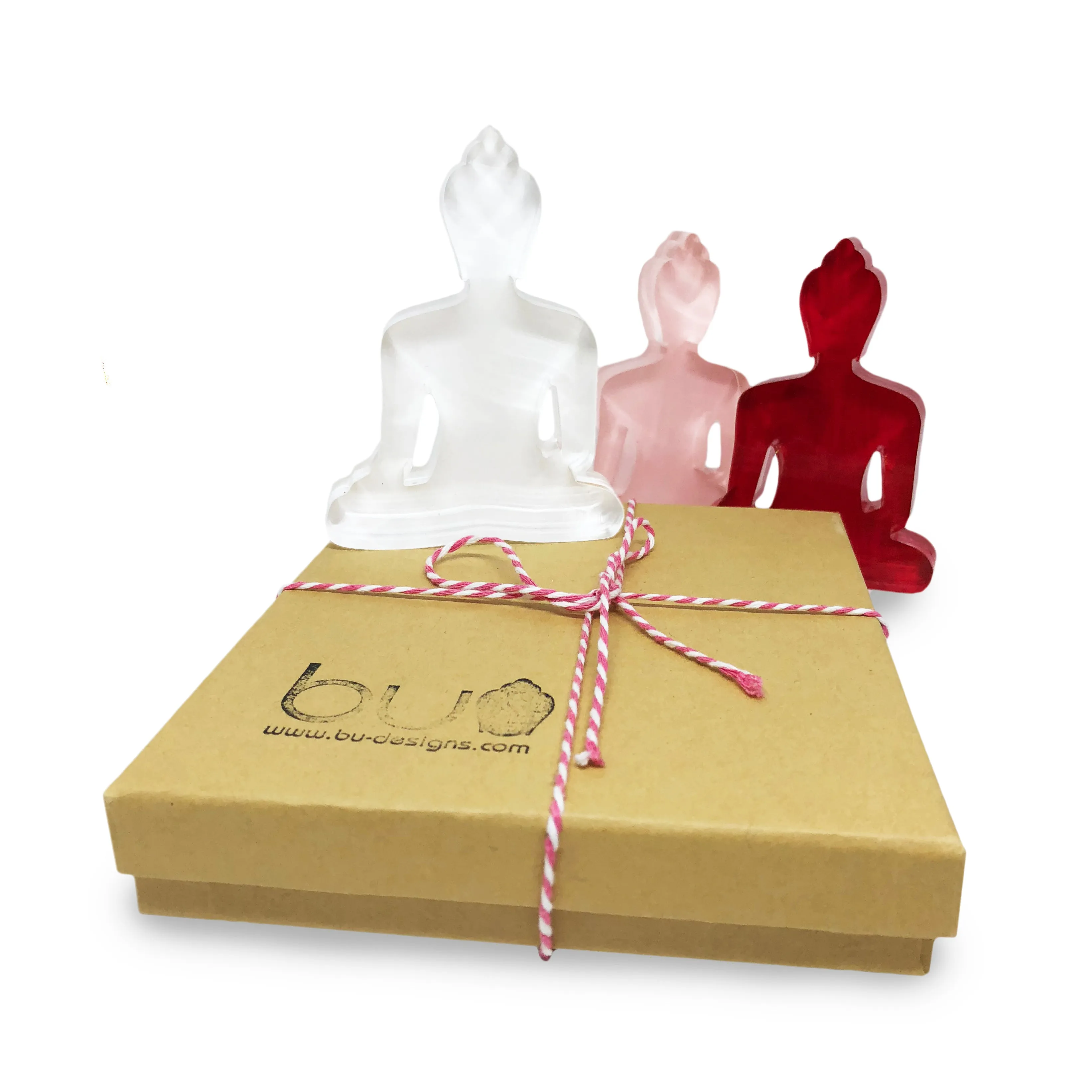 Buddha statue set of 3 - White, Red and Pink