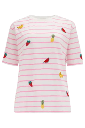 Camiseta Sugarhill Kinsley Relaxed Off-White Pink Fruit Embroidery