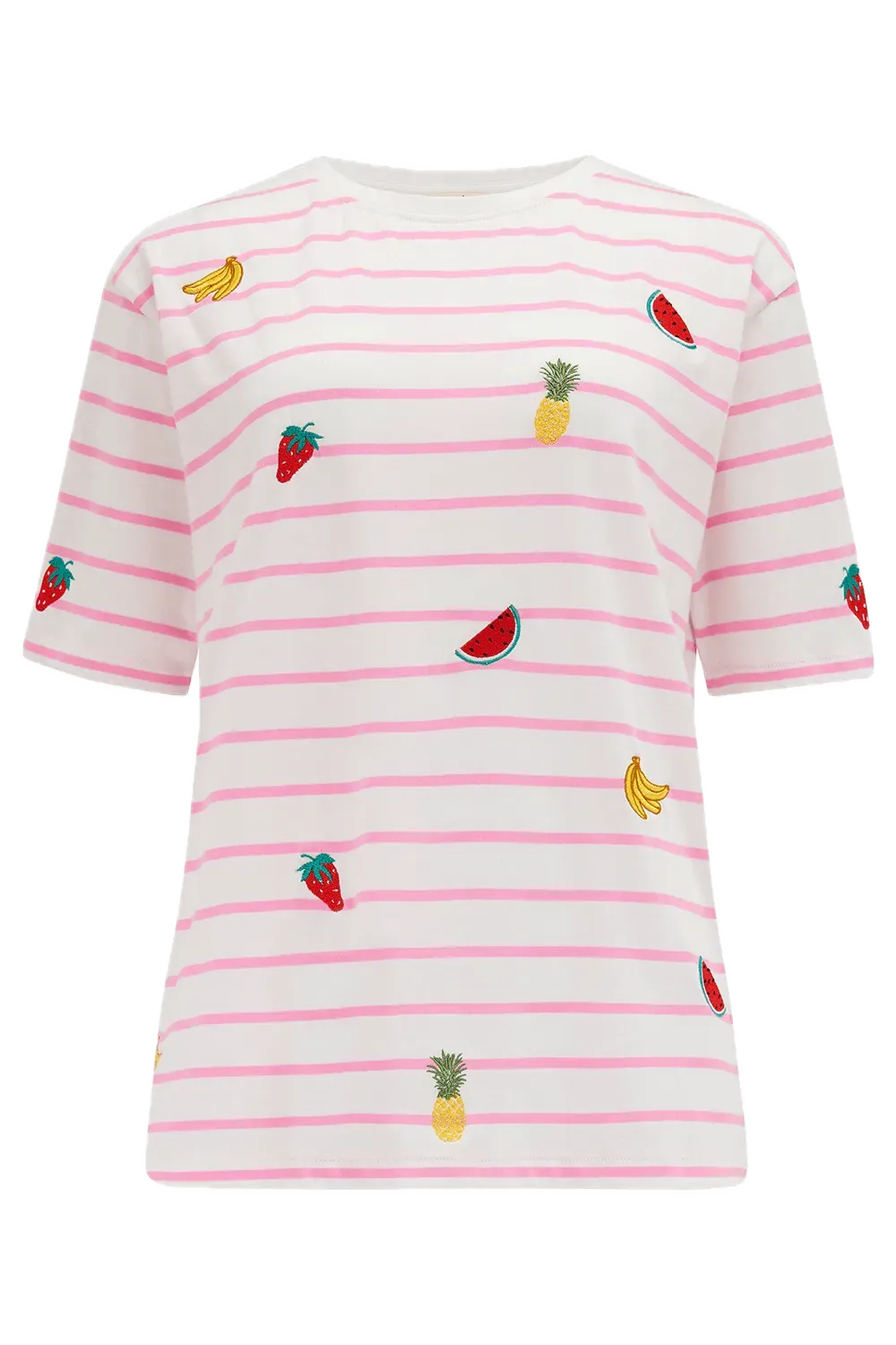 Camiseta Sugarhill Kinsley Relaxed Off-White Pink Fruit Embroidery