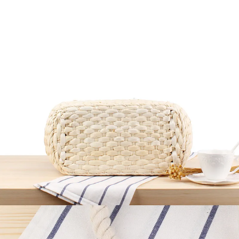 Canvas Embroidered Letter Shoulder Straw Bag Summer Vacation Beach Casual Weaving Handbag