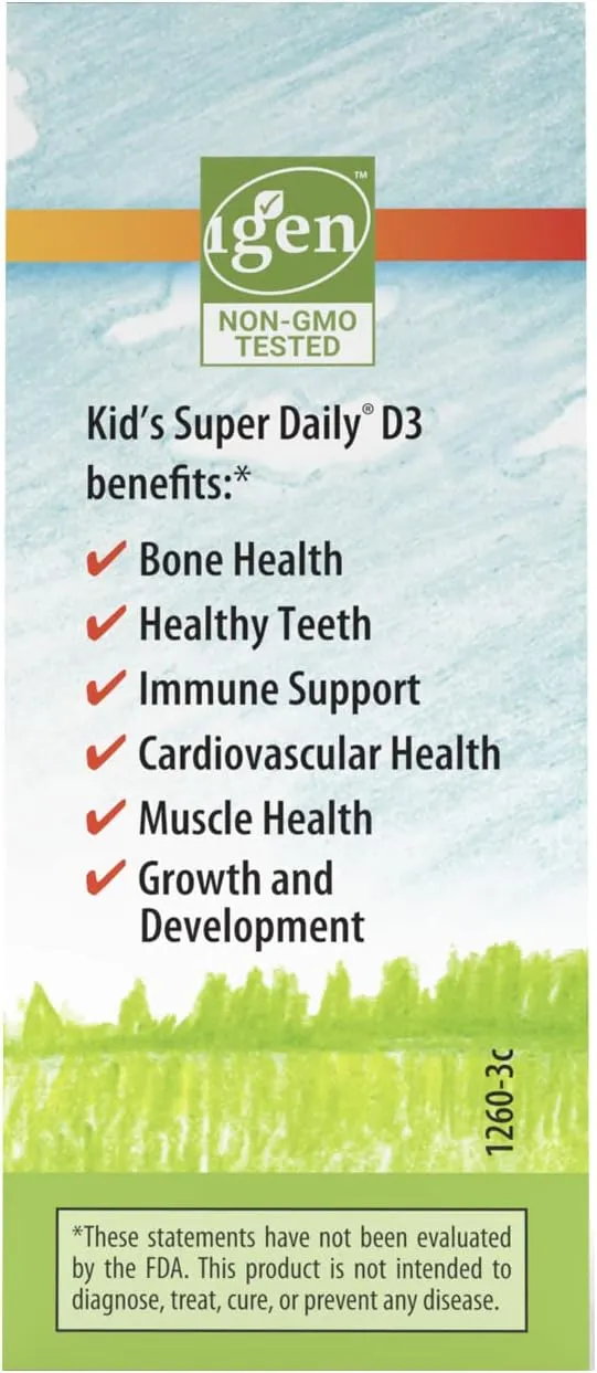 Carlson - Kid's Super Daily D3, Kids Vitamin D Drops, 400 IU (10 mcg) per Drop, Heart Health, Immune Support, Vegetarian, Liquid Vitamin D Drops, Unflavored, 365 Drops