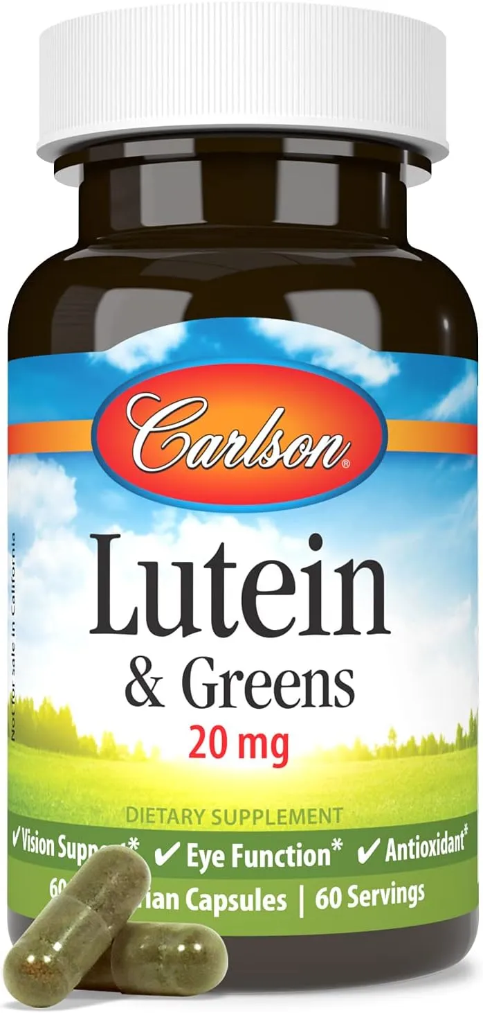 Carlson - Lutein & Greens, 20 mg, Vision Support & Eye Function, Antioxidant, 60 Vegetarian Capsules