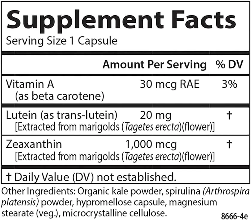 Carlson - Lutein & Greens, 20 mg, Vision Support & Eye Function, Antioxidant, 60 Vegetarian Capsules