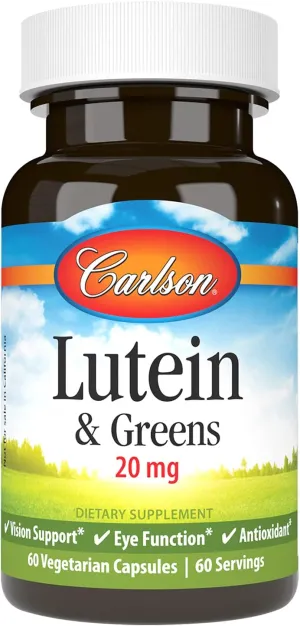 Carlson - Lutein & Greens, 20 mg, Vision Support & Eye Function, Antioxidant, 60 Vegetarian Capsules