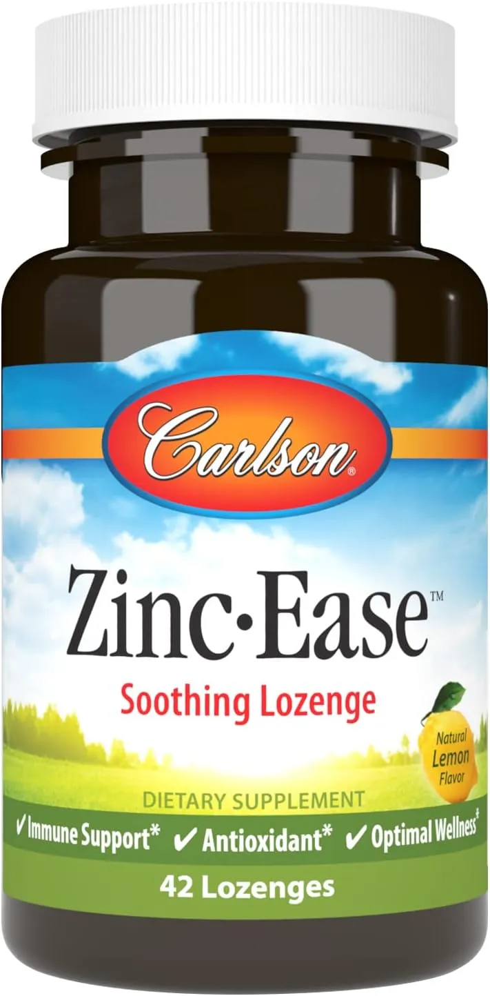 Carlson - Zinc-Ease, Soothing Lozenge, Immune Support & Optimal Wellness, Antioxidant, Lemon, 42 Lozenges