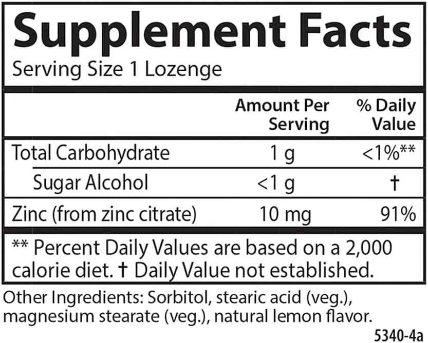 Carlson - Zinc-Ease, Soothing Lozenge, Immune Support & Optimal Wellness, Antioxidant, Lemon, 42 Lozenges