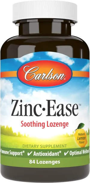 Carlson - Zinc-Ease, Soothing Lozenge, Immune Support & Optimal Wellness, Antioxidant, Lemon, 84 Lozenges