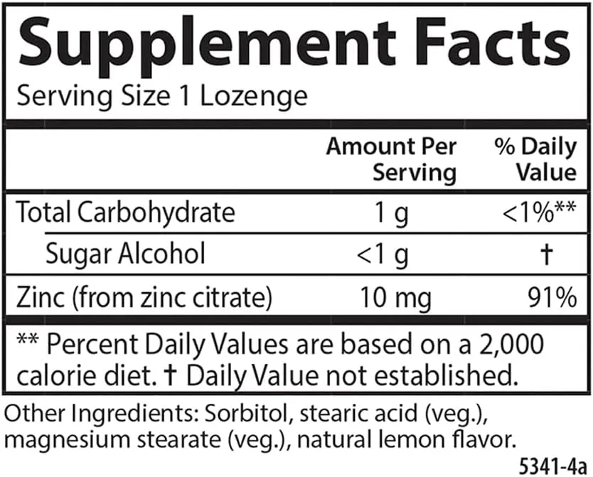 Carlson - Zinc-Ease, Soothing Lozenge, Immune Support & Optimal Wellness, Antioxidant, Lemon, 84 Lozenges