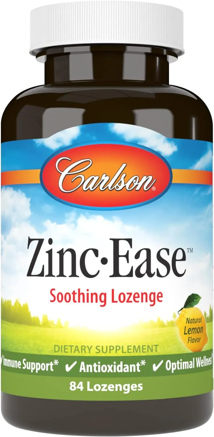 Carlson - Zinc-Ease, Soothing Lozenge, Immune Support & Optimal Wellness, Antioxidant, Lemon, 84 Lozenges