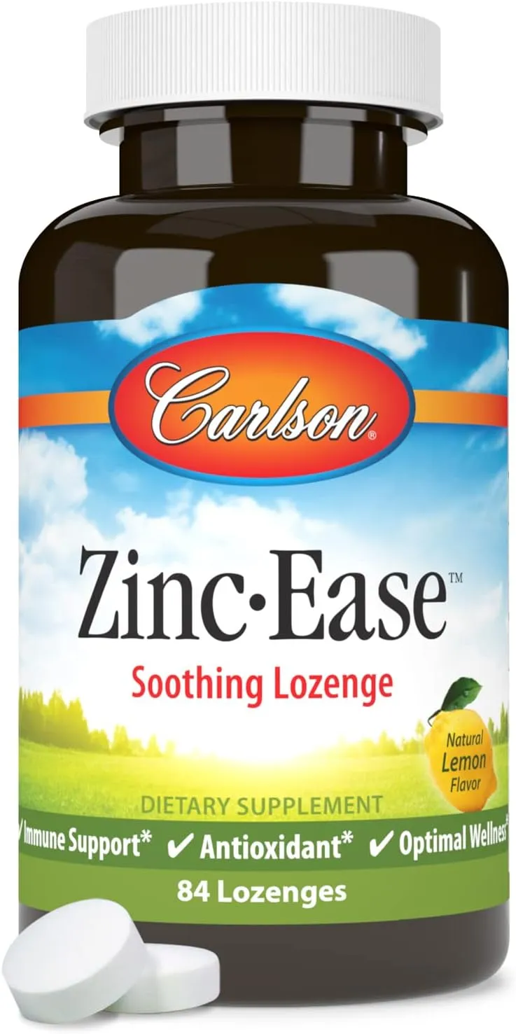 Carlson - Zinc-Ease, Soothing Lozenge, Immune Support & Optimal Wellness, Antioxidant, Lemon, 84 Lozenges