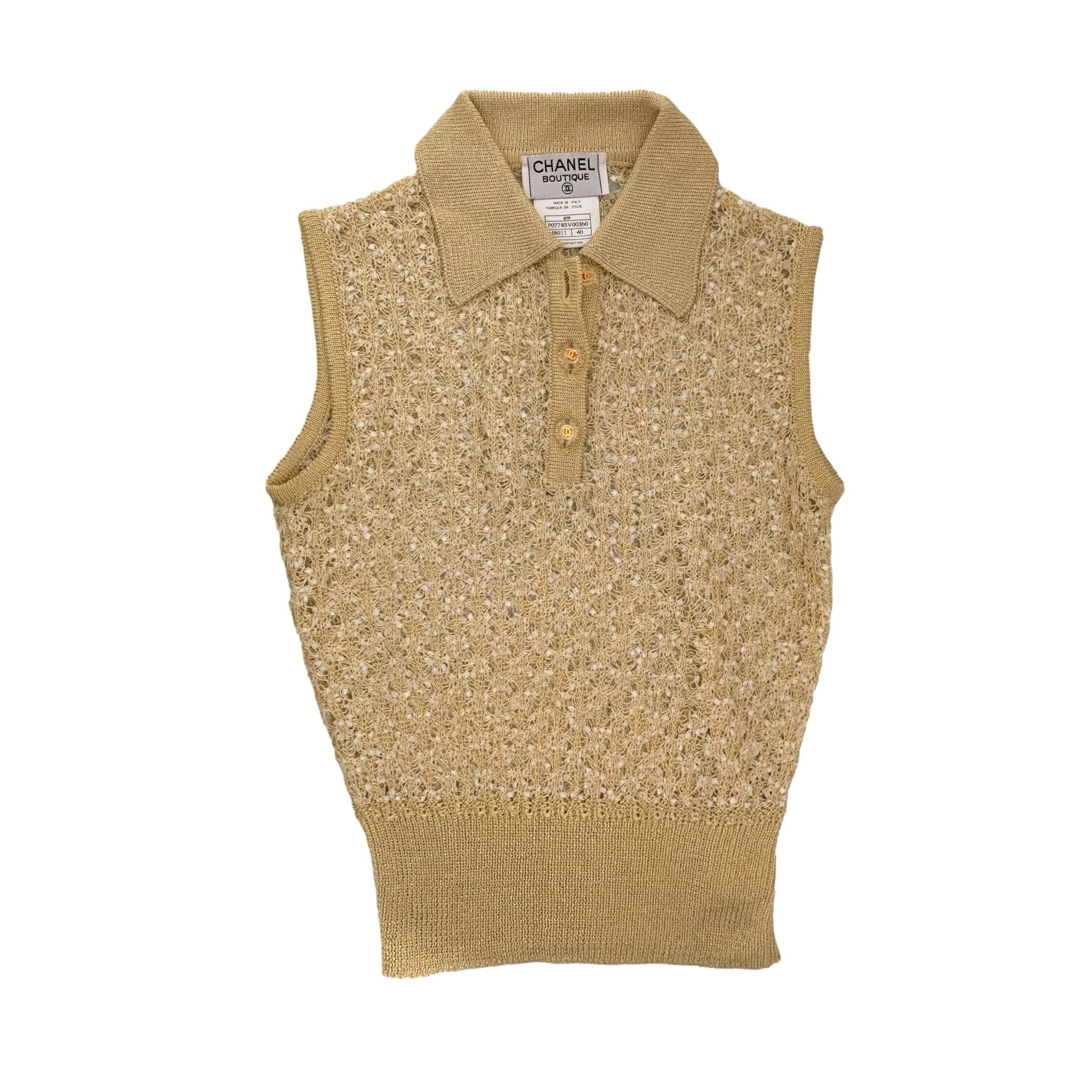 Chanel Gold Woven Collared Tank