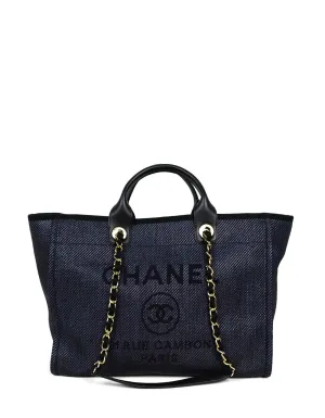 Chanel NEW 2020 Black Mixed Fibers Large Deauville Tote Bag