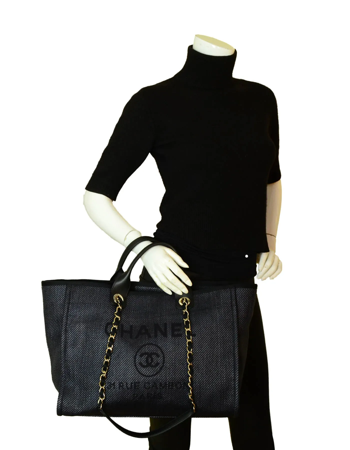 Chanel NEW 2020 Black Mixed Fibers Large Deauville Tote Bag