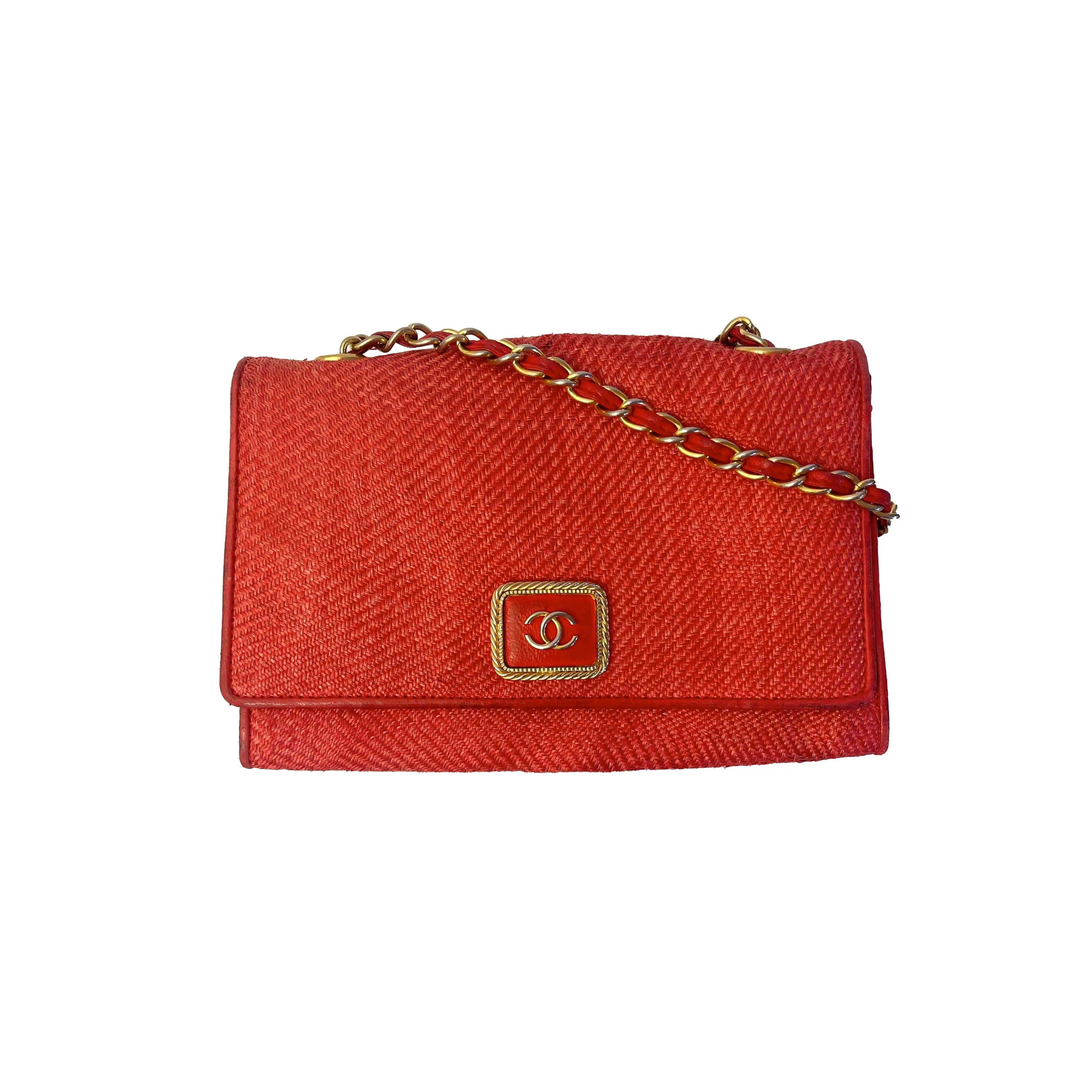 Chanel Red Woven Logo Chain Bag