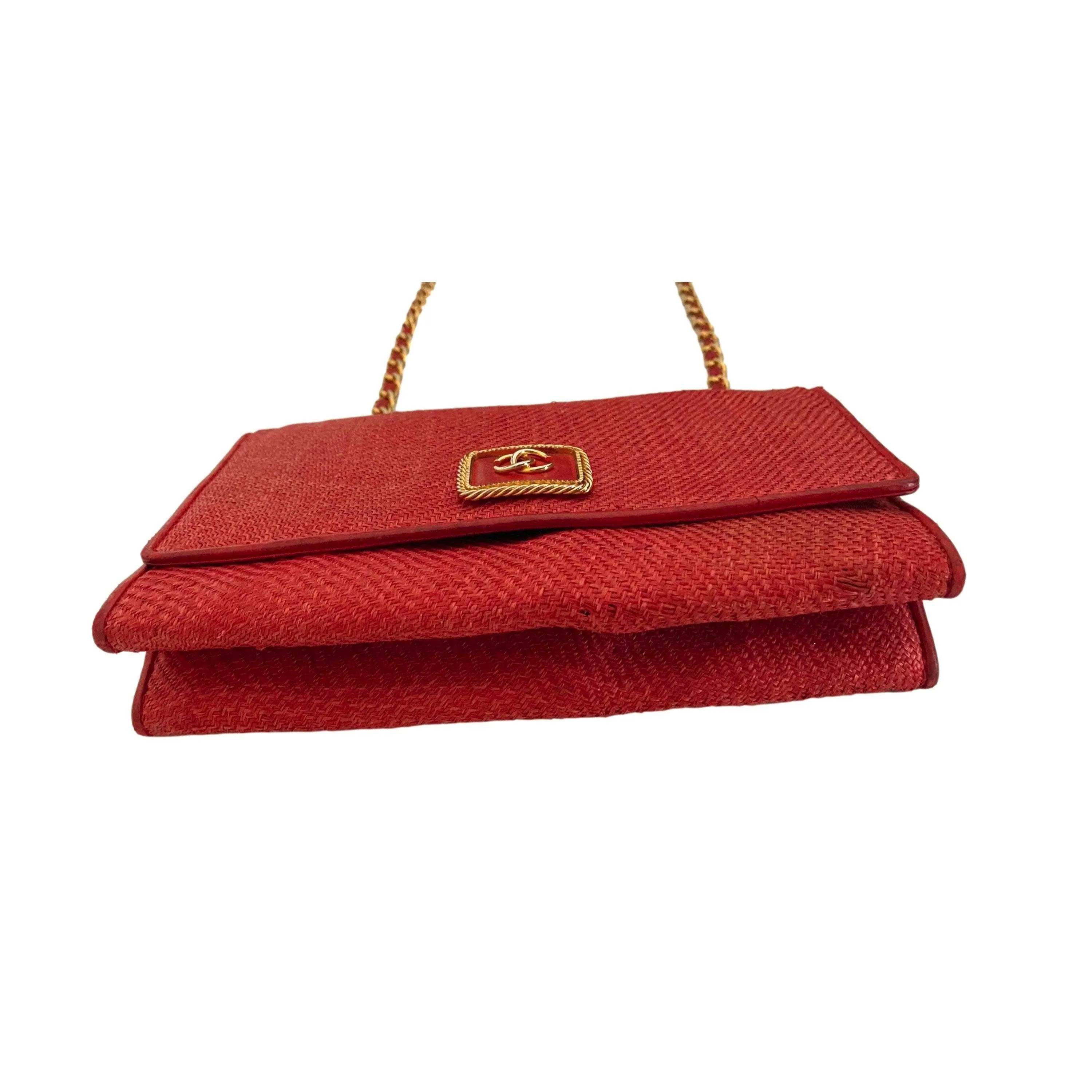 Chanel Red Woven Logo Chain Bag