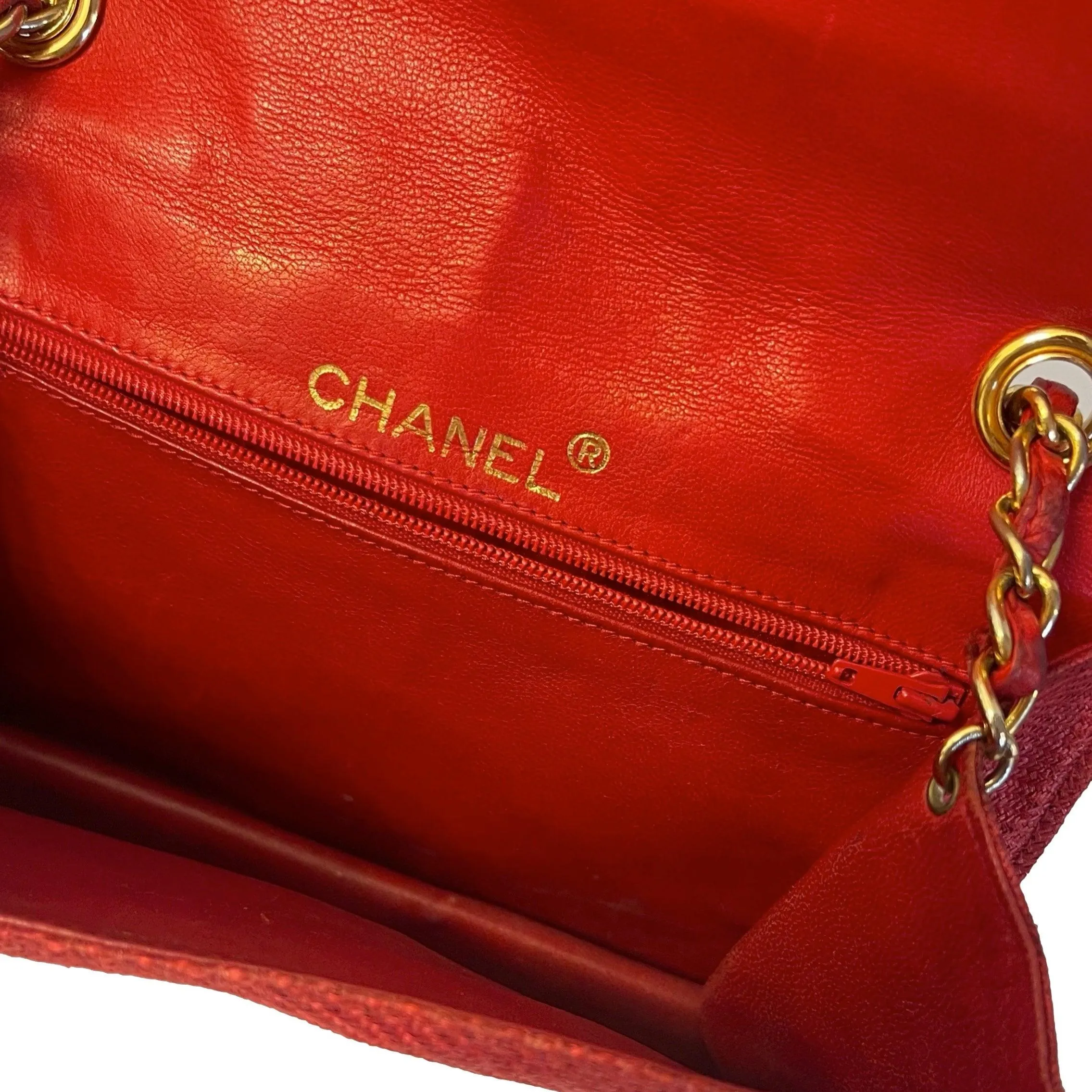 Chanel Red Woven Logo Chain Bag