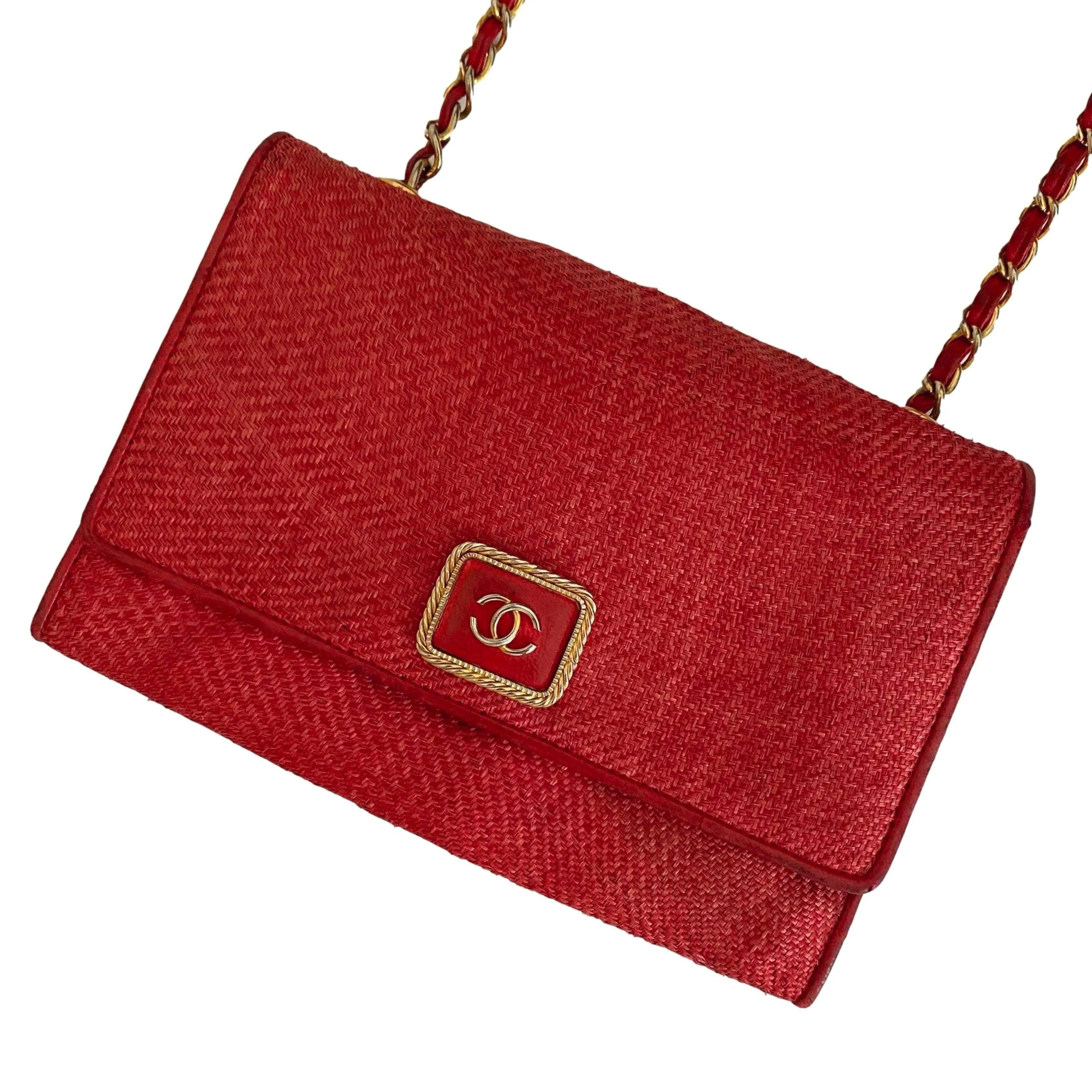 Chanel Red Woven Logo Chain Bag