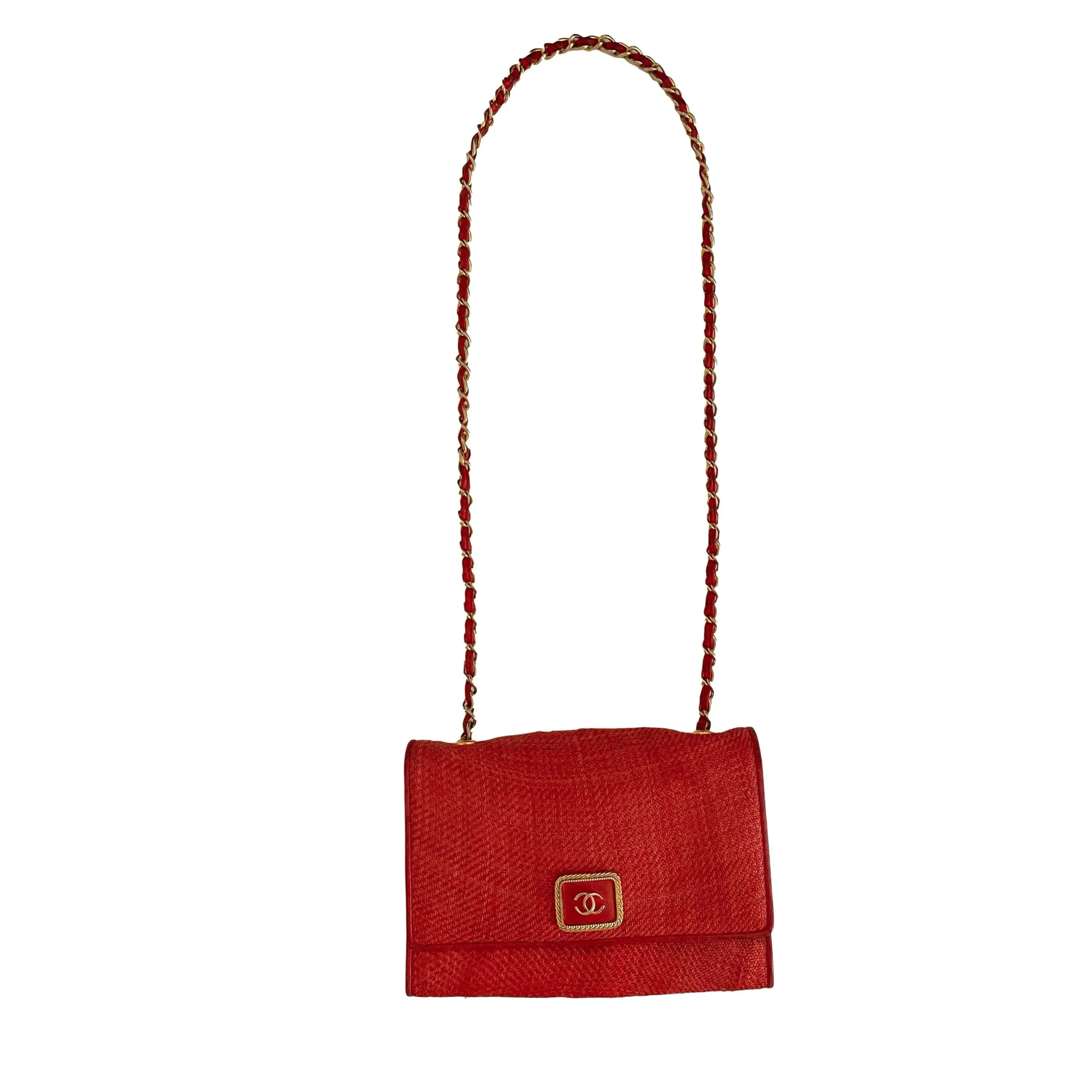 Chanel Red Woven Logo Chain Bag