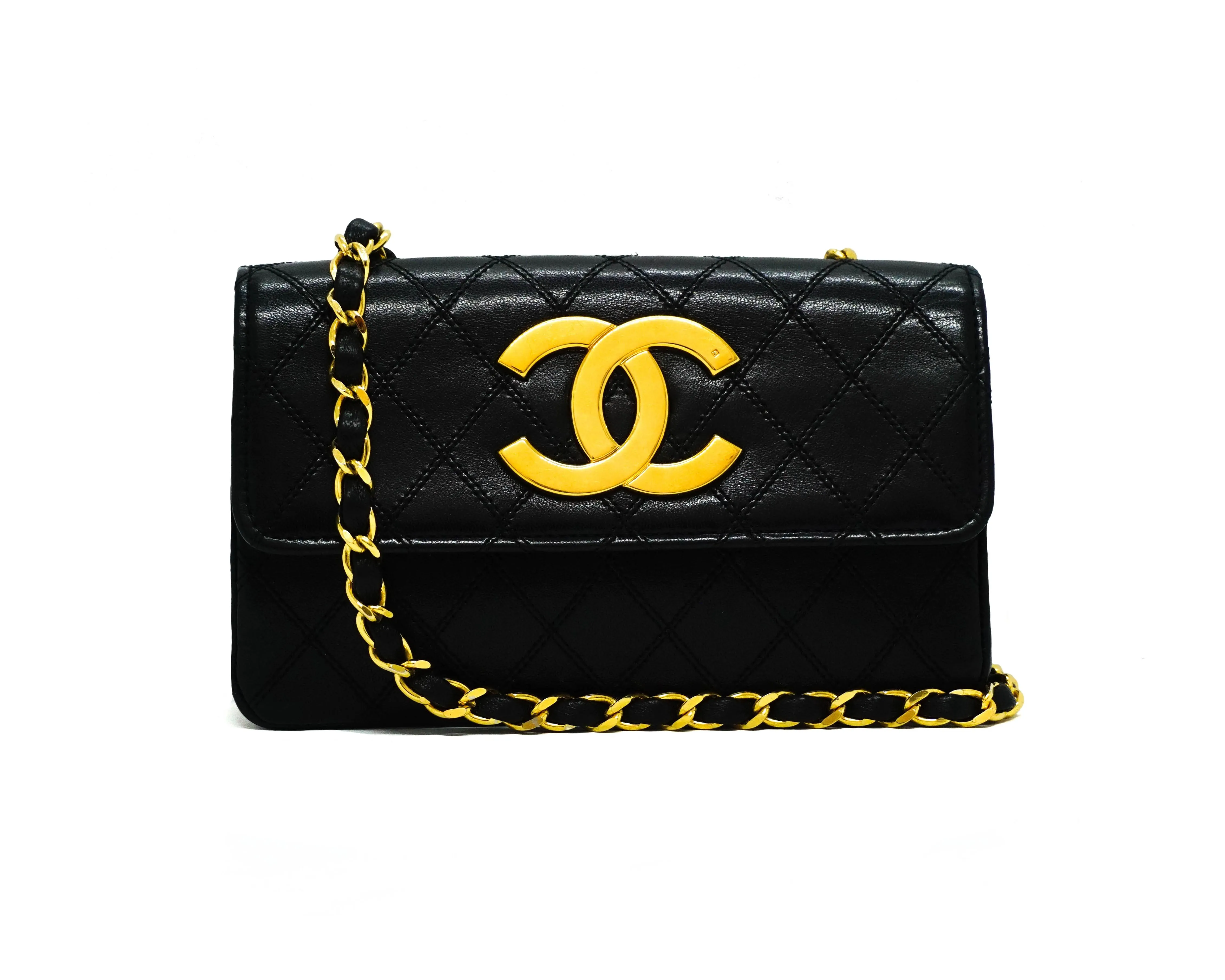 Chanel Vintage Rare Black Lambskin XL CC Mini Flap Bag