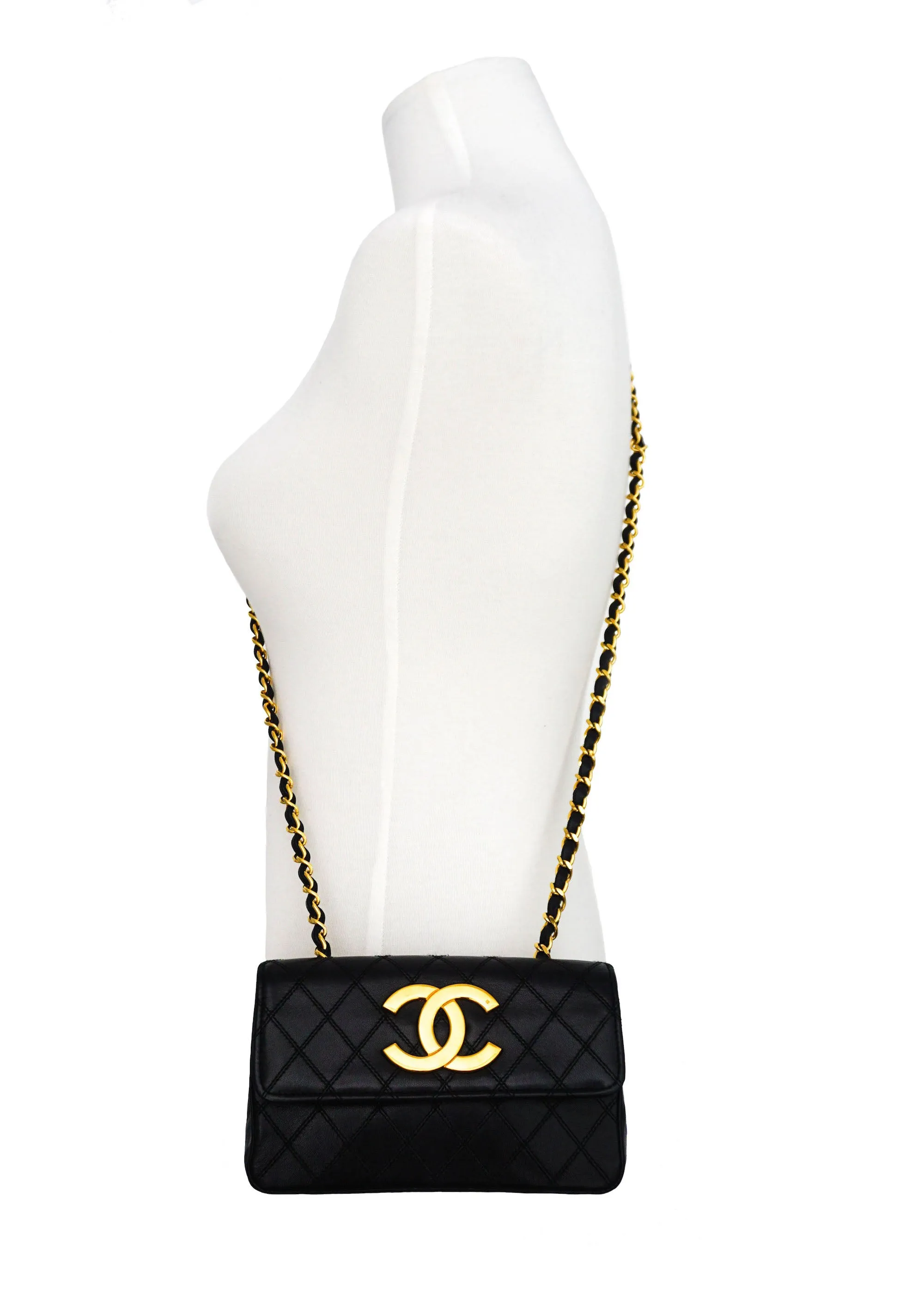 Chanel Vintage Rare Black Lambskin XL CC Mini Flap Bag