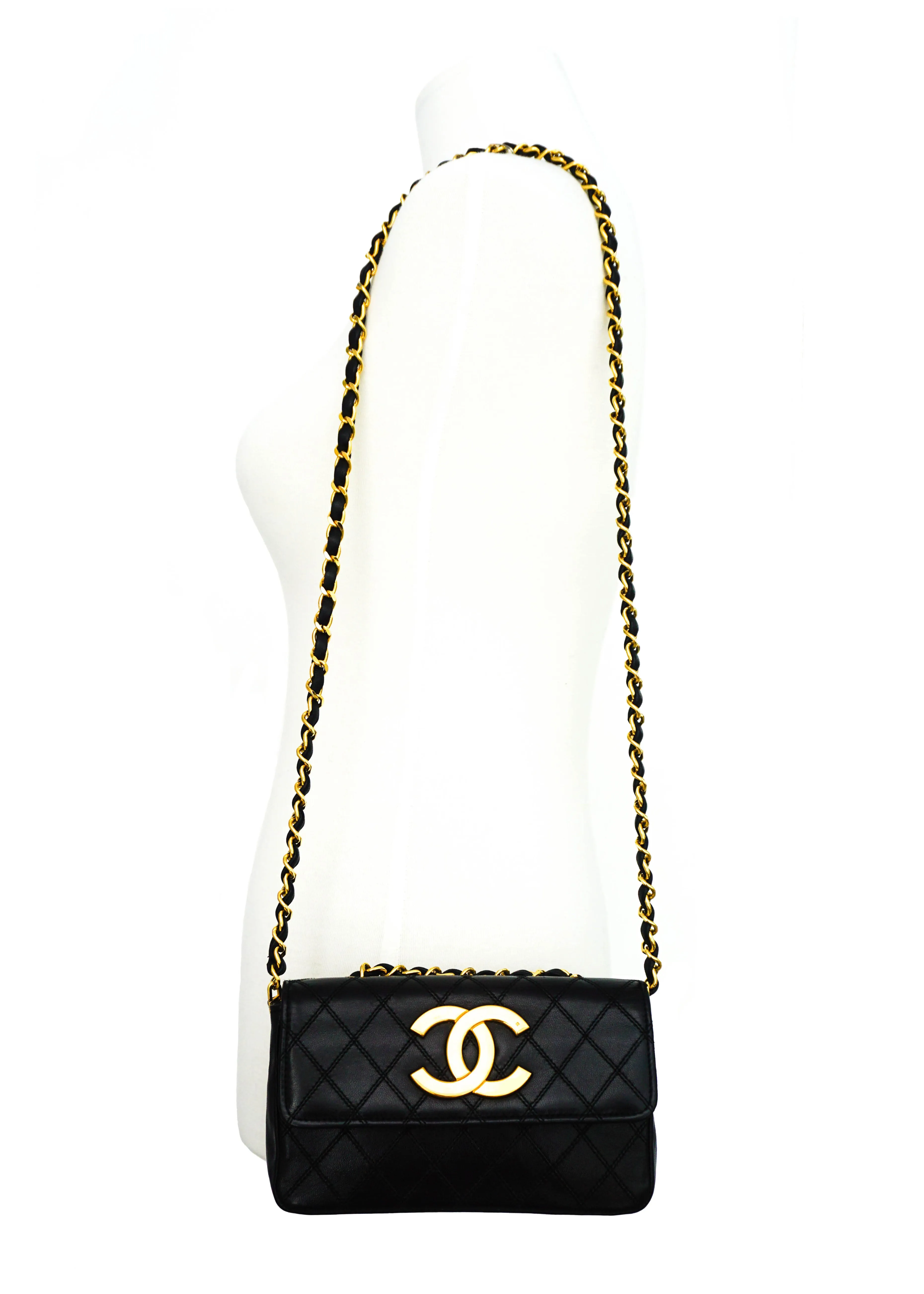 Chanel Vintage Rare Black Lambskin XL CC Mini Flap Bag