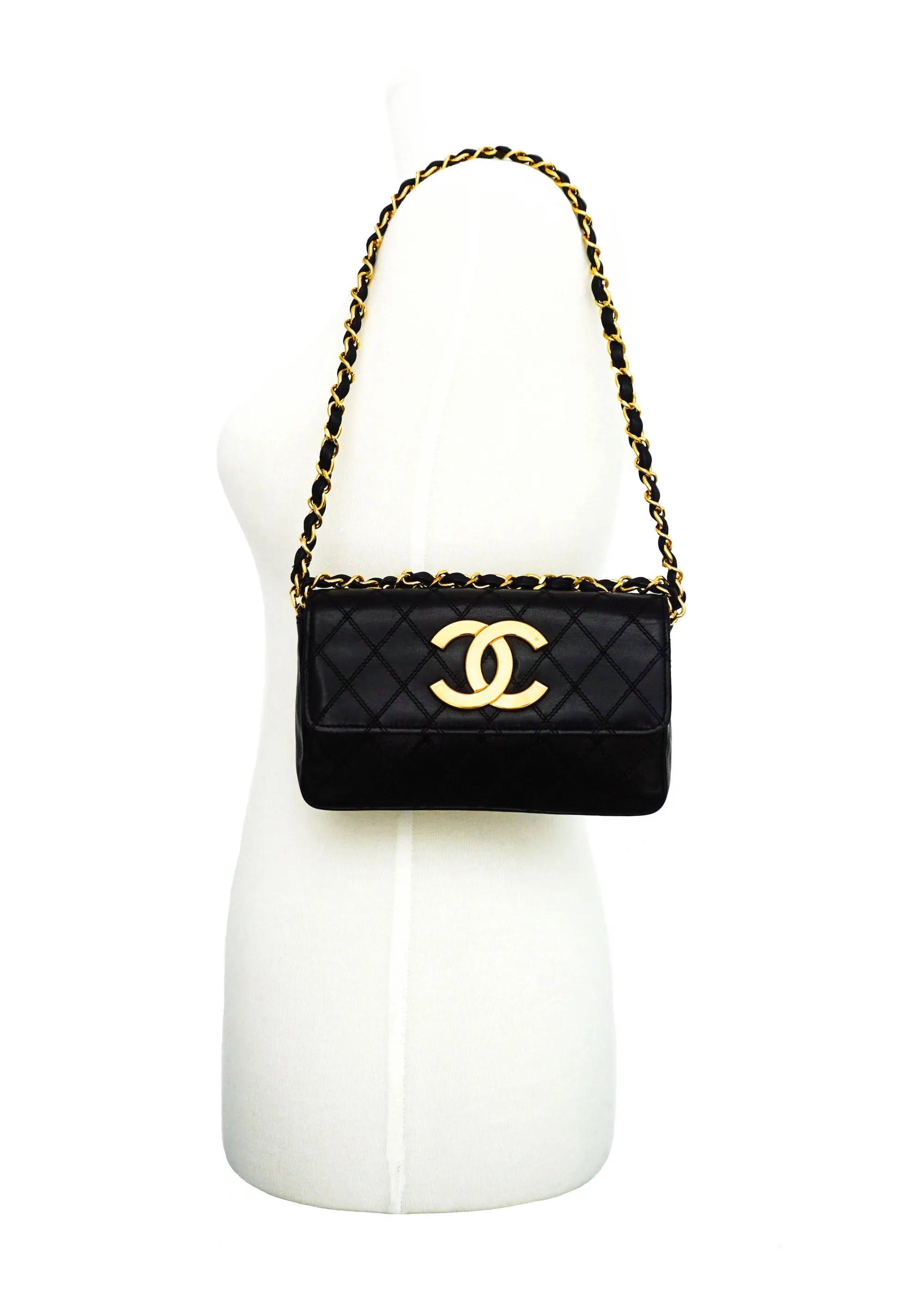 Chanel Vintage Rare Black Lambskin XL CC Mini Flap Bag