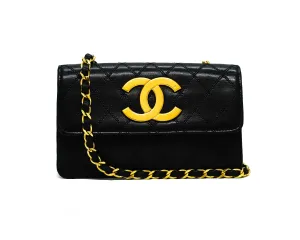 Chanel Vintage Rare Black Lambskin XL CC Mini Flap Bag