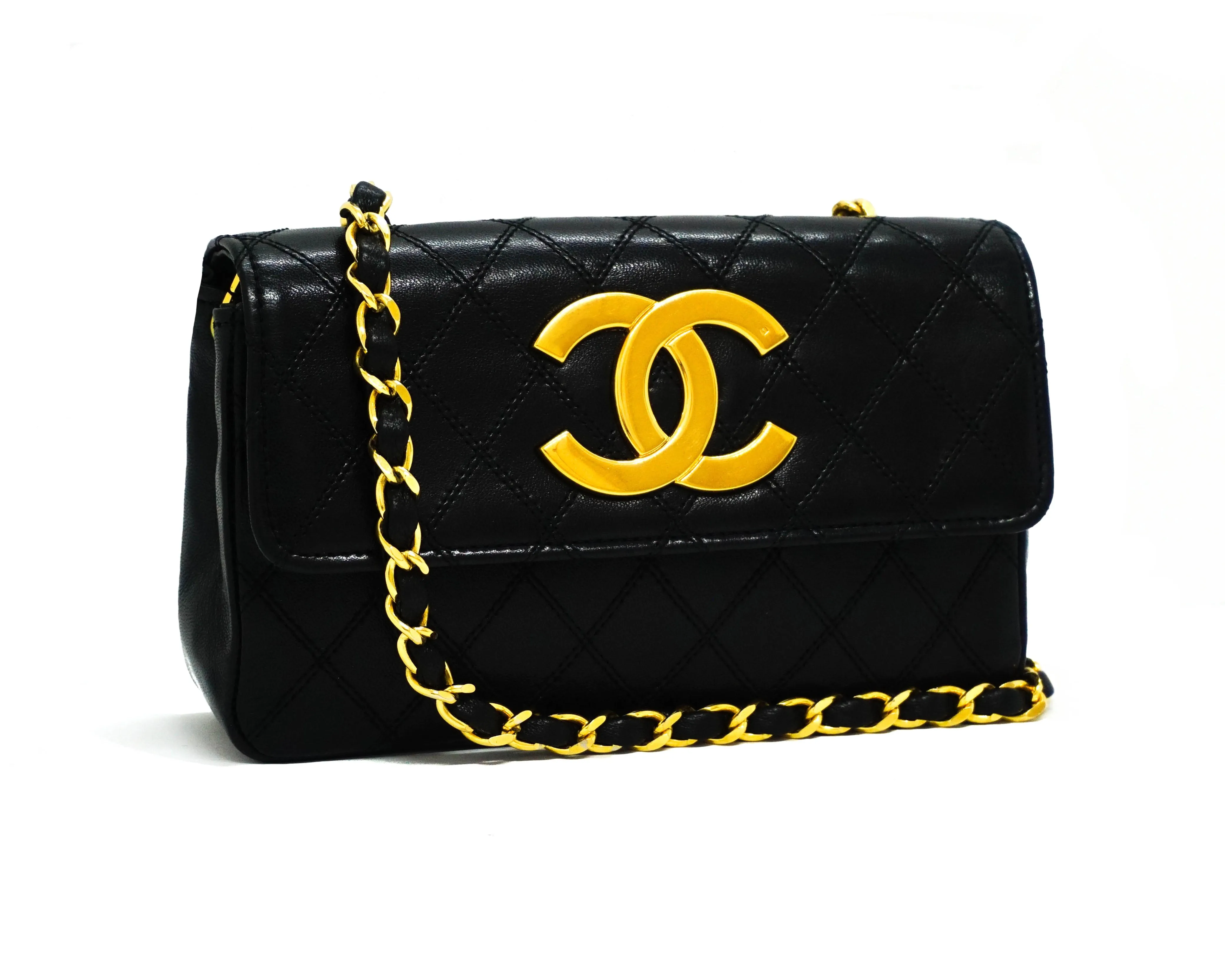 Chanel Vintage Rare Black Lambskin XL CC Mini Flap Bag