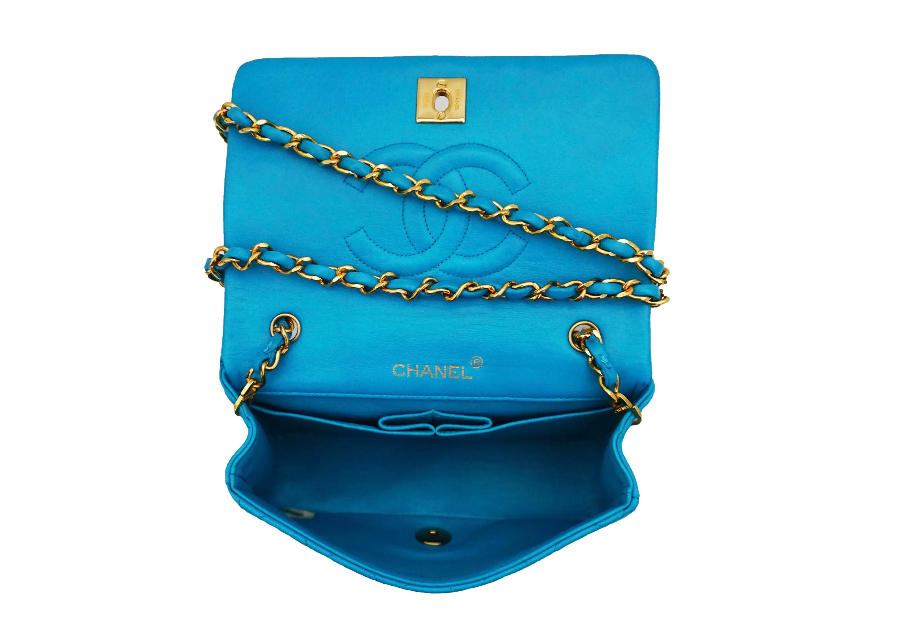 Chanel Vintage Rare Teal Lambskin Mini Flap