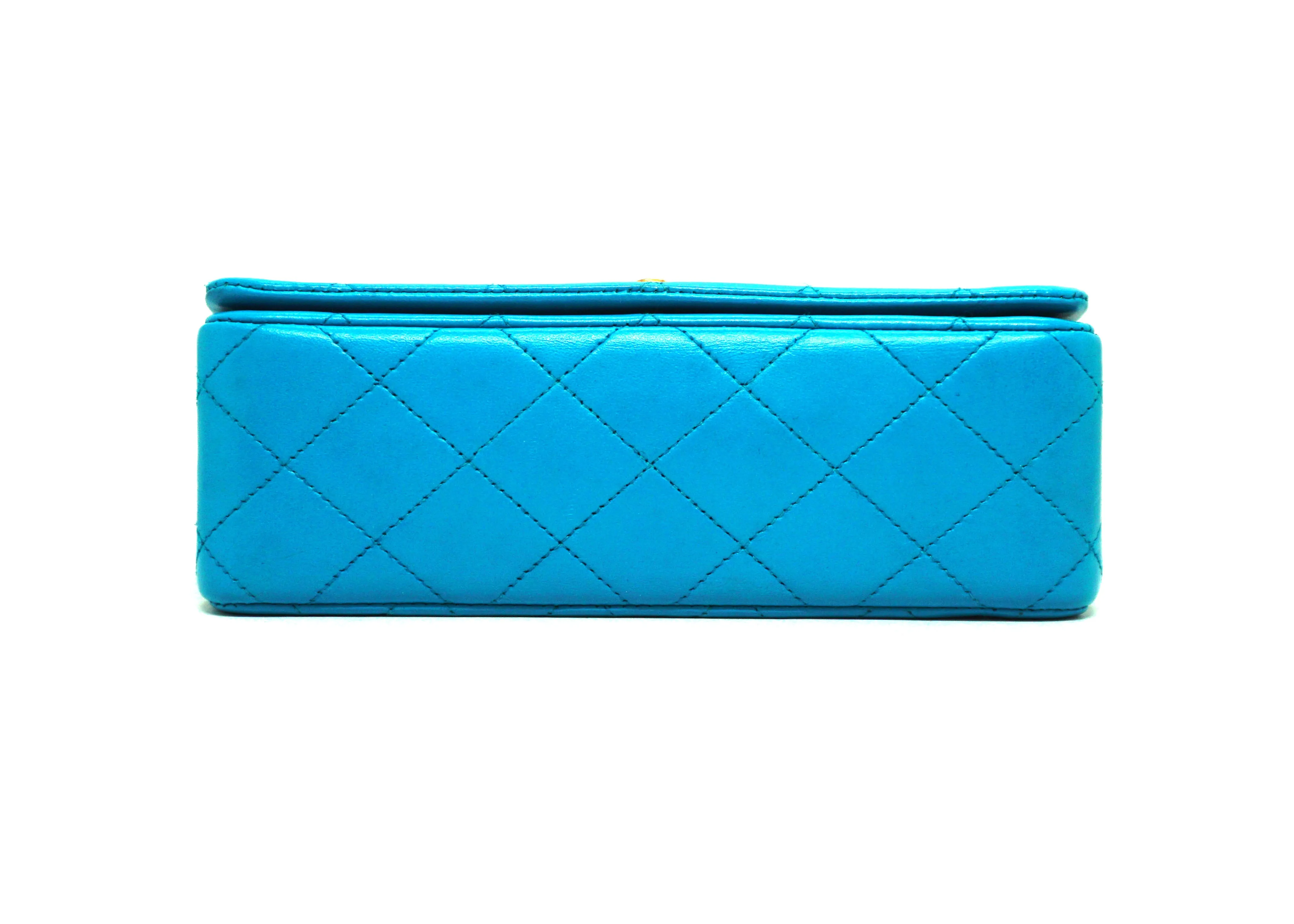 Chanel Vintage Rare Teal Lambskin Mini Flap